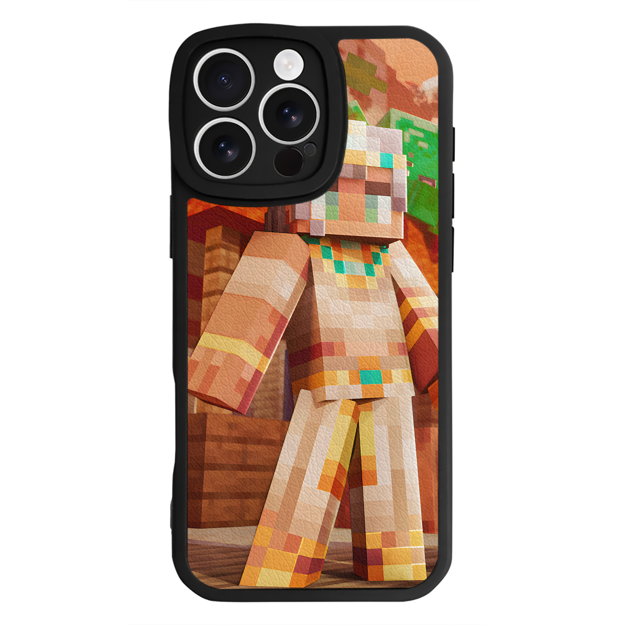（画像用） マインクラフト ブロックの世界 Minecraft MC Block world 【iPhone 16シリーズ対応】シリコンスマホケース（レザー調） 材質：シリコン